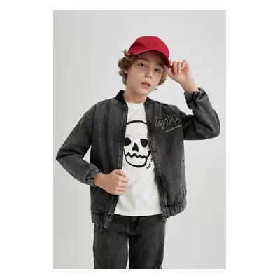 DEFACTO Boys College Collar Zippered Double Pocket Seasonal Light Thin Jean Bomber Jacket