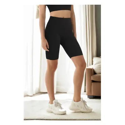 95111 Dewberry Sports Compact High Waist Short Leggings-BLACK