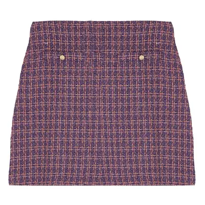 Trendyol Curve Purple Gold Buttoned Plaid Tweed Mini Woven Plus Size Skirt