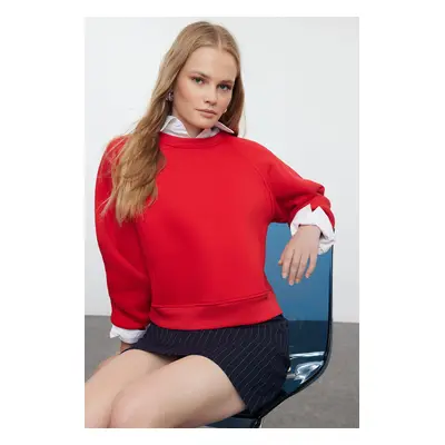 Trendyol Red Rib Detailed Crew Neck Regular/Normal Fit Knitted Sweatshirt