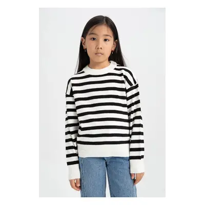 DEFACTO Girls Standard Fit Striped Crew Neck Sweater