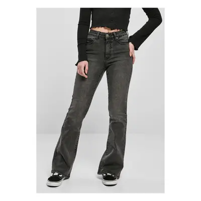 Women's High Waist Flared Denim Pants black heavily washed with acid