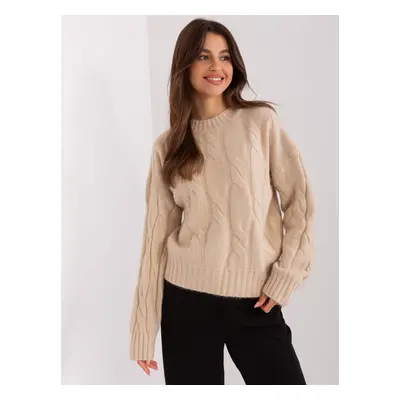 Light beige classic sweater with cables