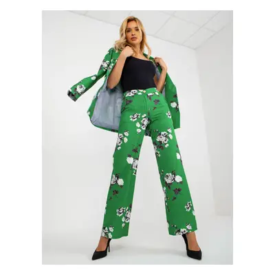 Green wide fabric trousers with flowers from the suit