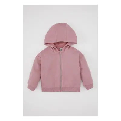 DEFACTO Baby Girl Basic Plain Hooded Thick Soft Furry Zipper Closure Sweatshirt Cardigan