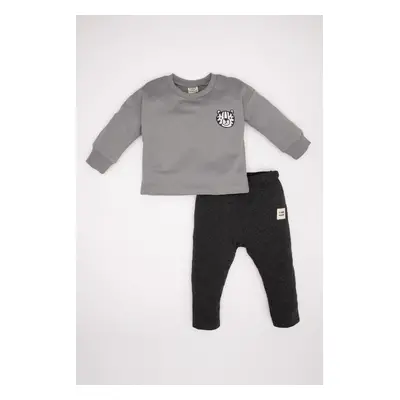 DEFACTO Baby Boy Printed Sweatshirt Tracksuit Bottom 2-Piece Set