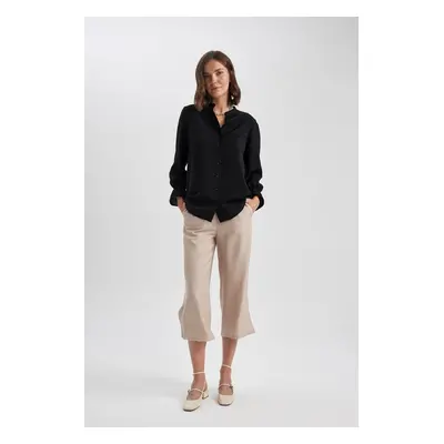 DEFACTO High Waist Wide Leg Linen Look Capri