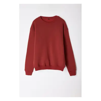 Trendyol Tile Oversize/Wide Cut Cotton Basic Thick Sweatshirt with Fleece Inside