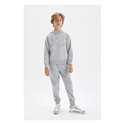 DEFACTO Boy's Hooded Printed Sweatshirt Tracksuit Bottom 2-Piece Set