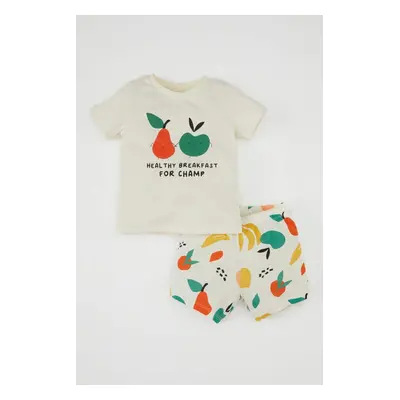 DEFACTO Baby Boy Printed Short Sleeve Shorts Cotton Pajama Set