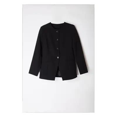 Trendyol Black Round / Crew Neck Fitted Waist Blazer Jacket