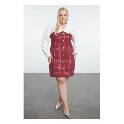 Trendyol Curve Burgundy Tweed Woven Plus Size Dress