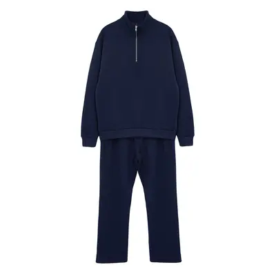 Trendyol Navy Blue Oversize/Wide Cut Stand Collar Zippered Tracksuit