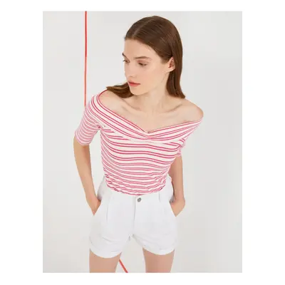 Koton Women's Pink Striped T-Shirt