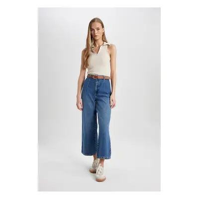 DEFACTO Culotte High Waist Ankle Length Wide Leg Jean Trousers