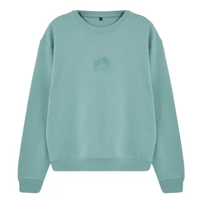 Trendyol Mint Oversize/Wide Cut Embossed Text Printed Polar Fleece Inside Sweatshirt