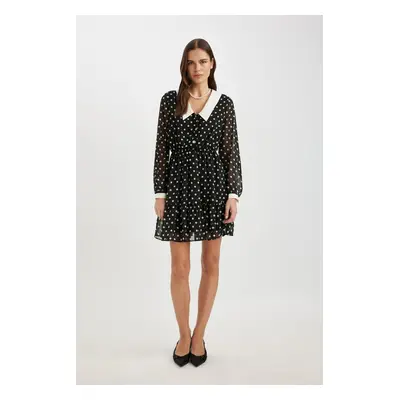 DEFACTO Polka Dot Chiffon Long Sleeve Mini Dress