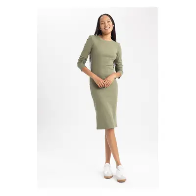 DEFACTO Bodycon Crew Neck Ribbed Camisole Midi Long Sleeve Dress