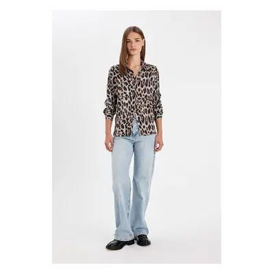 DEFACTO Regular Fit Leopard Print Poplin Long Sleeve Shirt