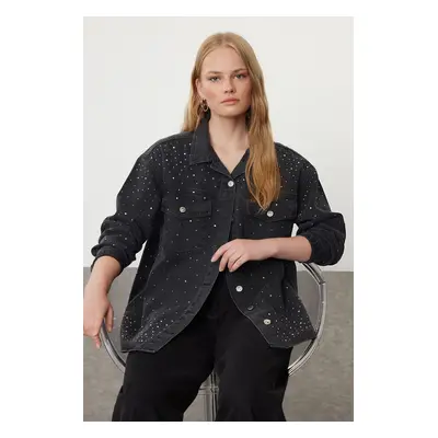 Trendyol Black Stone Oversize Denim Shirt Jacket