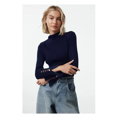 Trendyol Navy Blue Sleeve Detailed Knitwear Sweater