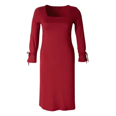 Trendyol Curve Claret Red Premium Square Neck Slit Knitted Plus Size Dress