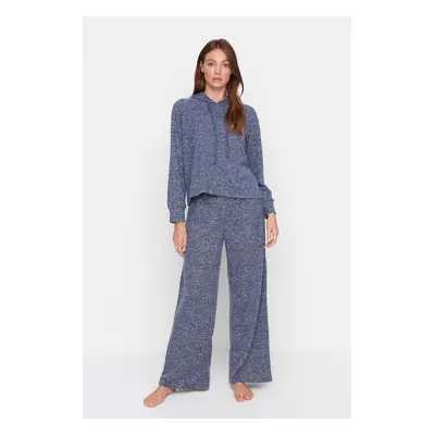 Trendyol Navy Blue Hooded Soft Knitted Pajamas Set