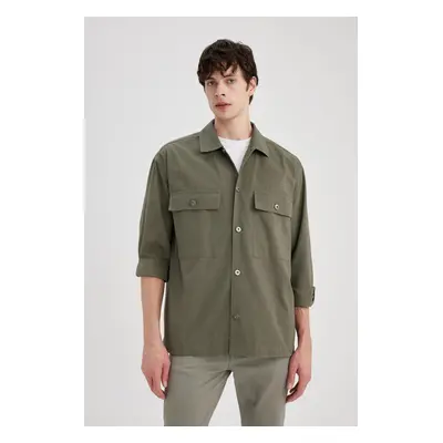 DEFACTO Oversize Fit Polo Collar Twill Long Sleeve Shirt Jacket