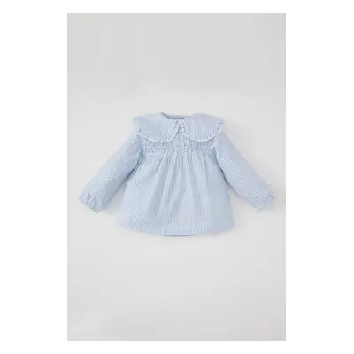 DEFACTO Baby Girl Baby Collar Linen Look Striped Long Sleeve Blouse