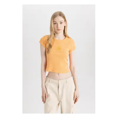 DEFACTO Cool Fitted Embroidered Ribbed Camisole Short Sleeve T-Shirt