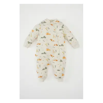 DEFACTO Baby Boy Newborn Tog Fiber Safari Patterned Combed Cotton Long Sleeve Jumpsuit