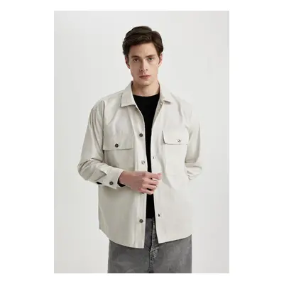 DEFACTO Oversize Fit Polo Collar Twill Shirt Jacket