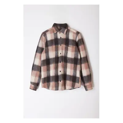 Trendyol Beige Regular Fit Winter Checkered Lumberjack Shirt Jacket