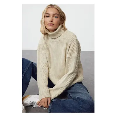 Trendyol Stone Turtleneck Hair Knitted Soft Textured Knitwear Sweater