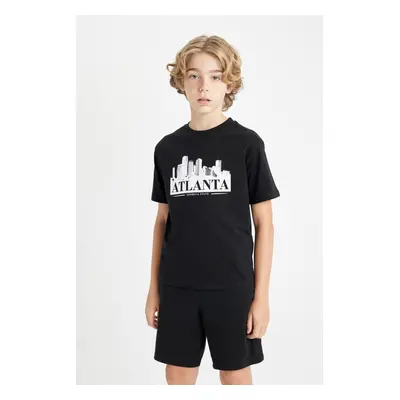 DEFACTO Boy's Crew Neck Printed Short Sleeve T-Shirt