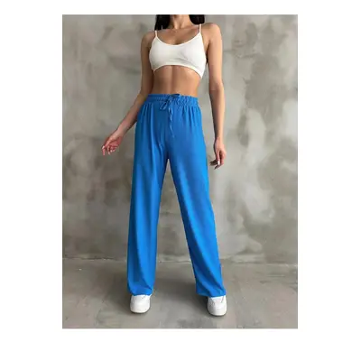 35109 Dewberry Elastic Waist Women Pants-BLUE