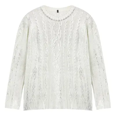 Trendyol Curve Silver Leaf Braided Crop Knitwear Sweater