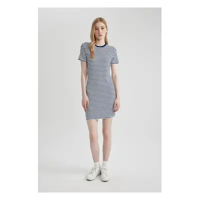 DEFACTO Bodycon Ribbed Camisole Striped Short Sleeve Mini Dress