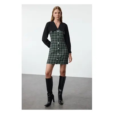 Trendyol Green Plaid / Checkered Mini Woven Dress