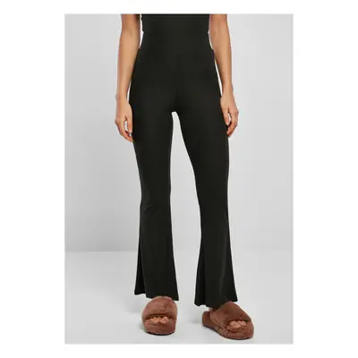 Women's high-waisted leggings with flared ribbing black