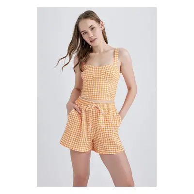 DEFACTO Cool Sweetheart Neckline Gingham Crinkle Strap Blouse