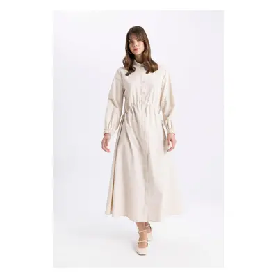 DEFACTO Shirt Collar Poplin Long Sleeve Maxi Basic Dress