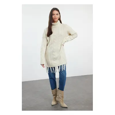 Trendyol Stone Hair Knitted Patterned Tassel Knitwear Sweater