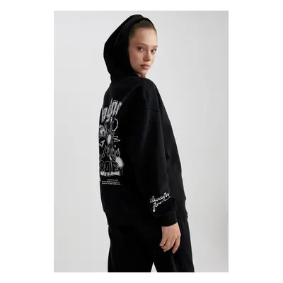 DEFACTO Cool Oversize Fit Hooded Printed Thick Fabric Sweatshirt