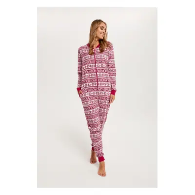 Women's Alaska long-sleeved jumpsuit, long trousers - dark red print