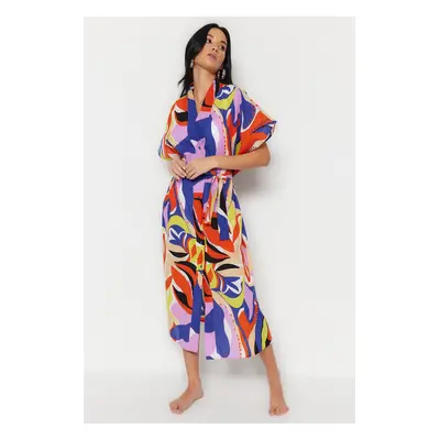 Trendyol Abstract Pattern Maxi Woven 100% Cotton Kimono & Kaftan