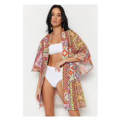 Trendyol Ethnic Pattern Mini Woven 100% Cotton Kimono & Kaftan