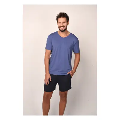 Men's Pyjamas Dallas, Short Sleeves, Shorts - Blue/Navy Blue