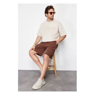 Trendyol Brown Oversize/Wide Cut Hidden Drawstring Elastic Waist Cargo Pocket Labeled Shorts