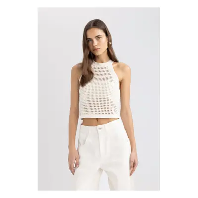 DEFACTO Crop Halter Neck Openwork Knitwear Undershirt